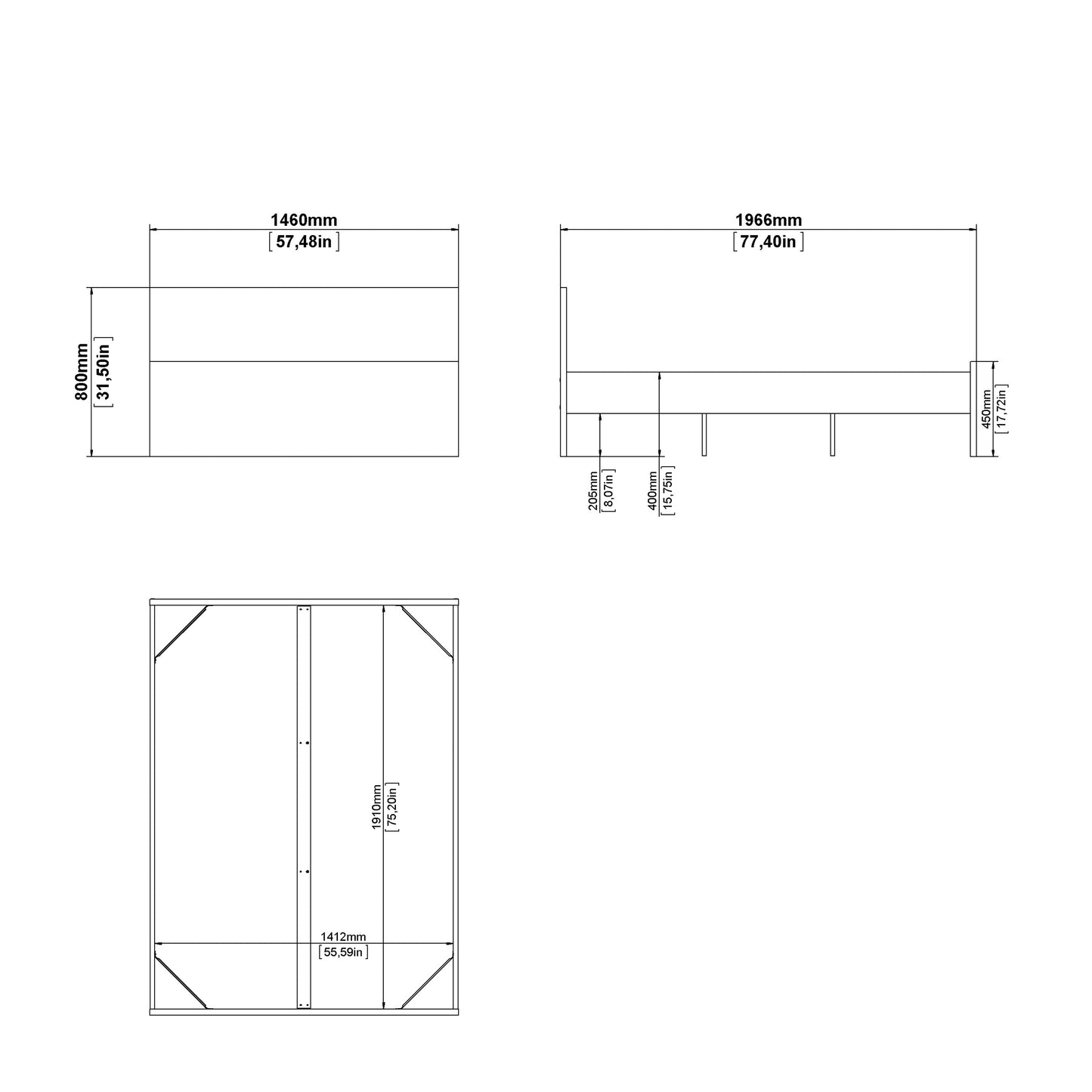 naia double bed 4ft6 (140 x 190) in white high gloss