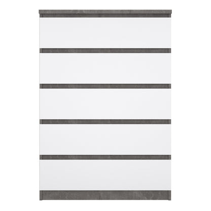 naia chest of 5 drawers in concrete and white high gloss
