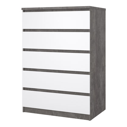 naia chest of 5 drawers in concrete and white high gloss