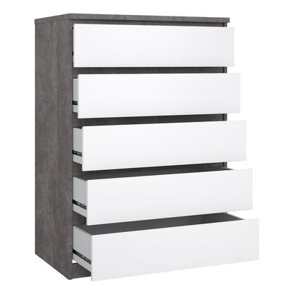 naia chest of 5 drawers in concrete and white high gloss