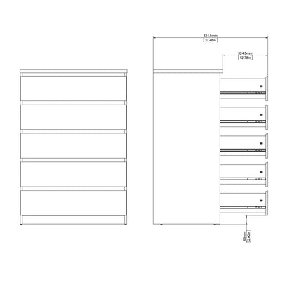 naia chest of 5 drawers in concrete and white high gloss