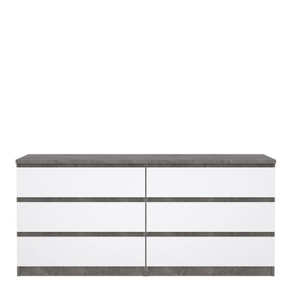 naia wide chest of 6 drawers (3+3) in concrete and white high gloss