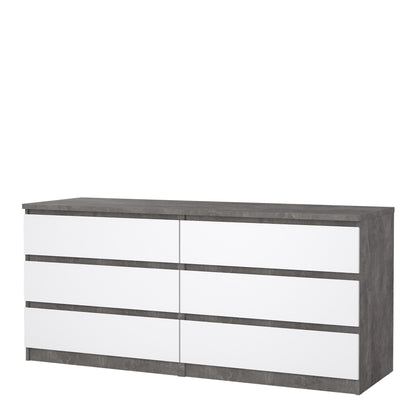 naia wide chest of 6 drawers (3+3) in concrete and white high gloss