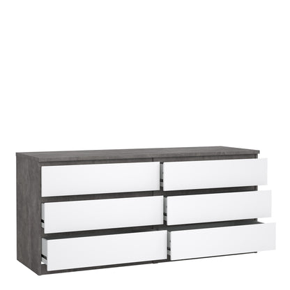 naia wide chest of 6 drawers (3+3) in concrete and white high gloss