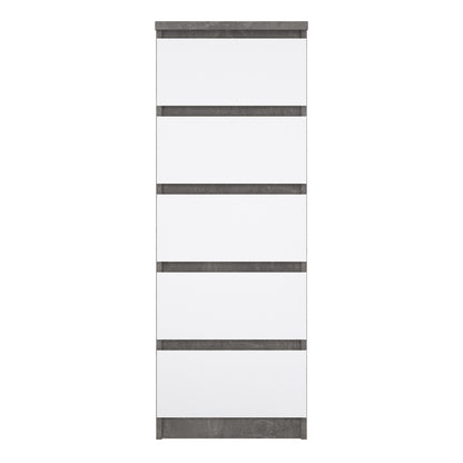 naia narrow chest of 5 drawers in concrete and white high gloss