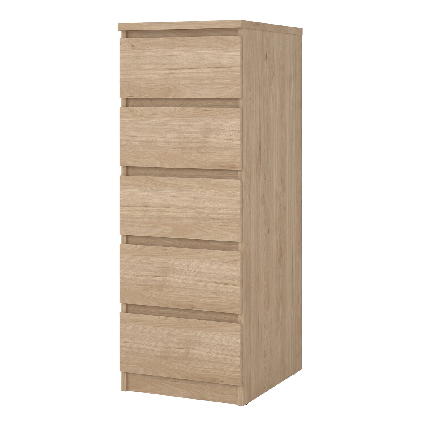 naia narrow chest of 5 drawers in jackson hickory oak