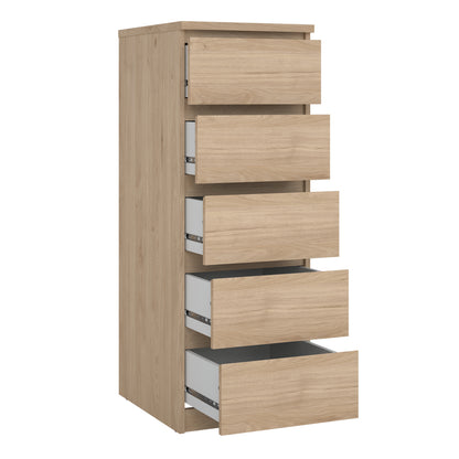 naia narrow chest of 5 drawers in jackson hickory oak