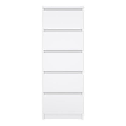 naia narrow chest of 5 drawers in white high gloss