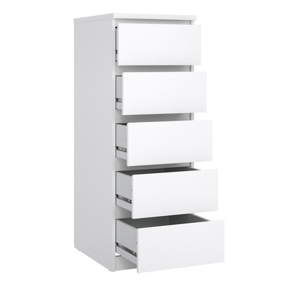 naia narrow chest of 5 drawers in white high gloss