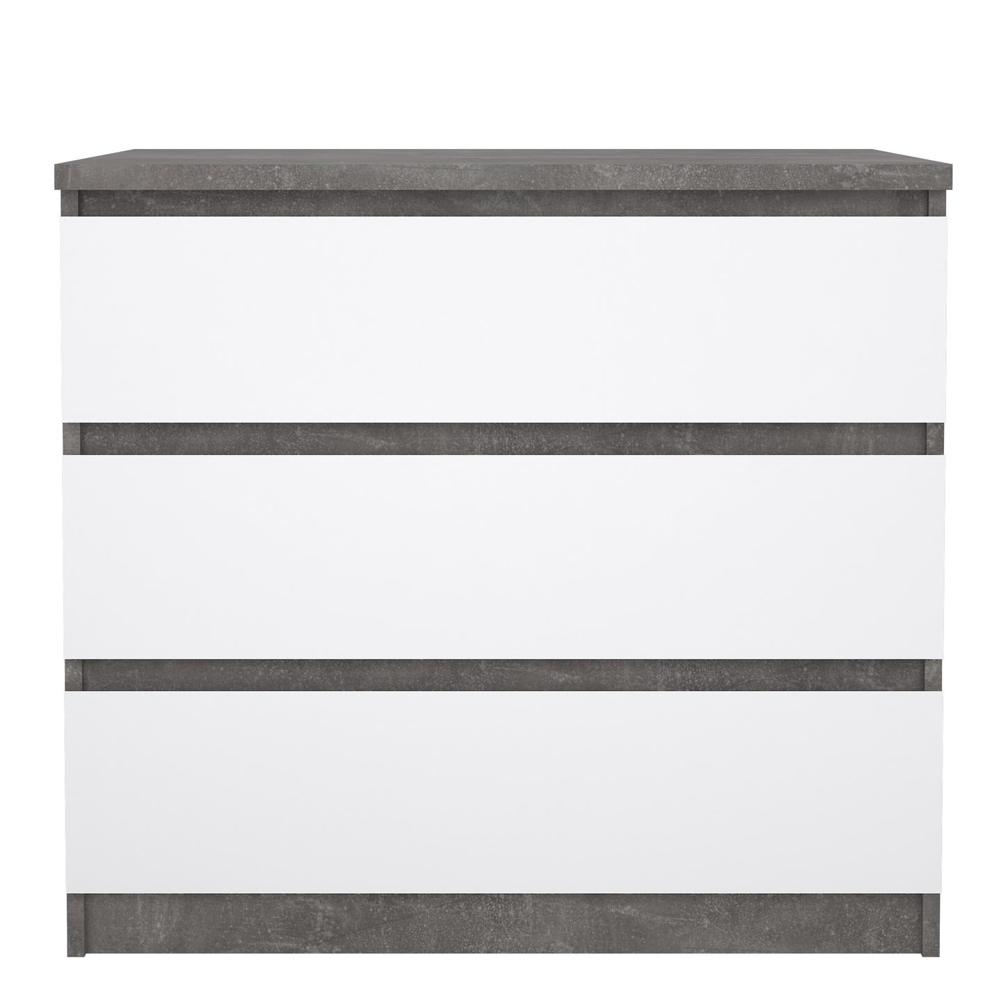 naia chest of 3 drawers in concrete and white high gloss