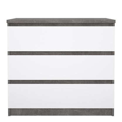 naia chest of 3 drawers in concrete and white high gloss