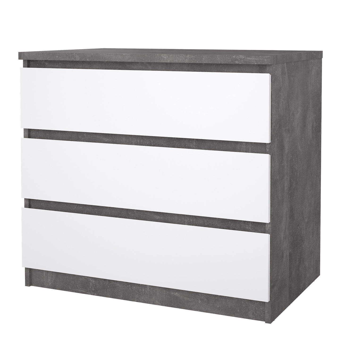 naia chest of 3 drawers in concrete and white high gloss