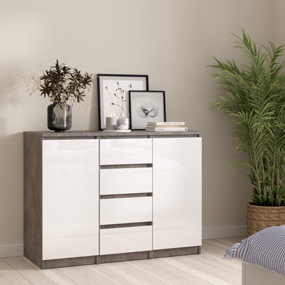 naia sideboard 4 drawers 2 doors in concrete and white high gloss