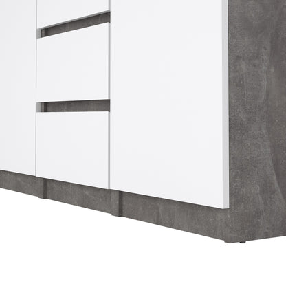 naia sideboard 4 drawers 2 doors in concrete and white high gloss