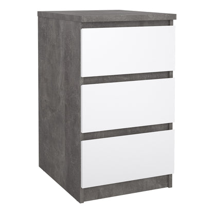 naia bedside 3 drawers in concrete and white high gloss