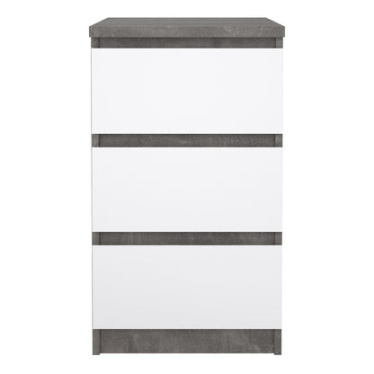 naia bedside 3 drawers in concrete and white high gloss