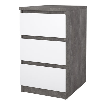 naia bedside 3 drawers in concrete and white high gloss