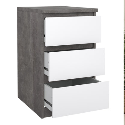 naia bedside 3 drawers in concrete and white high gloss