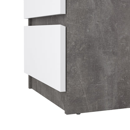 naia bedside 3 drawers in concrete and white high gloss
