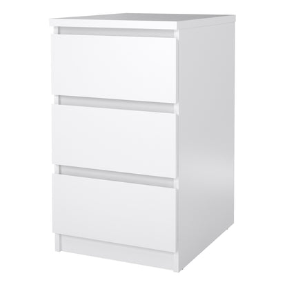 naia bedside 3 drawers in white high gloss