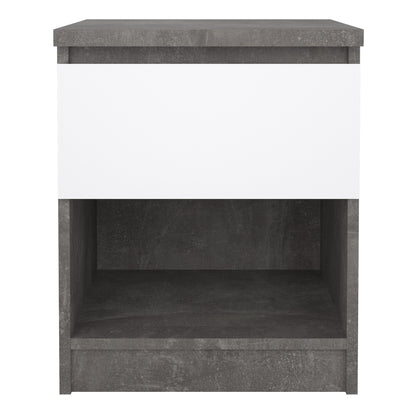 naia bedside 1 drawer 1 shelf in concrete and white high gloss