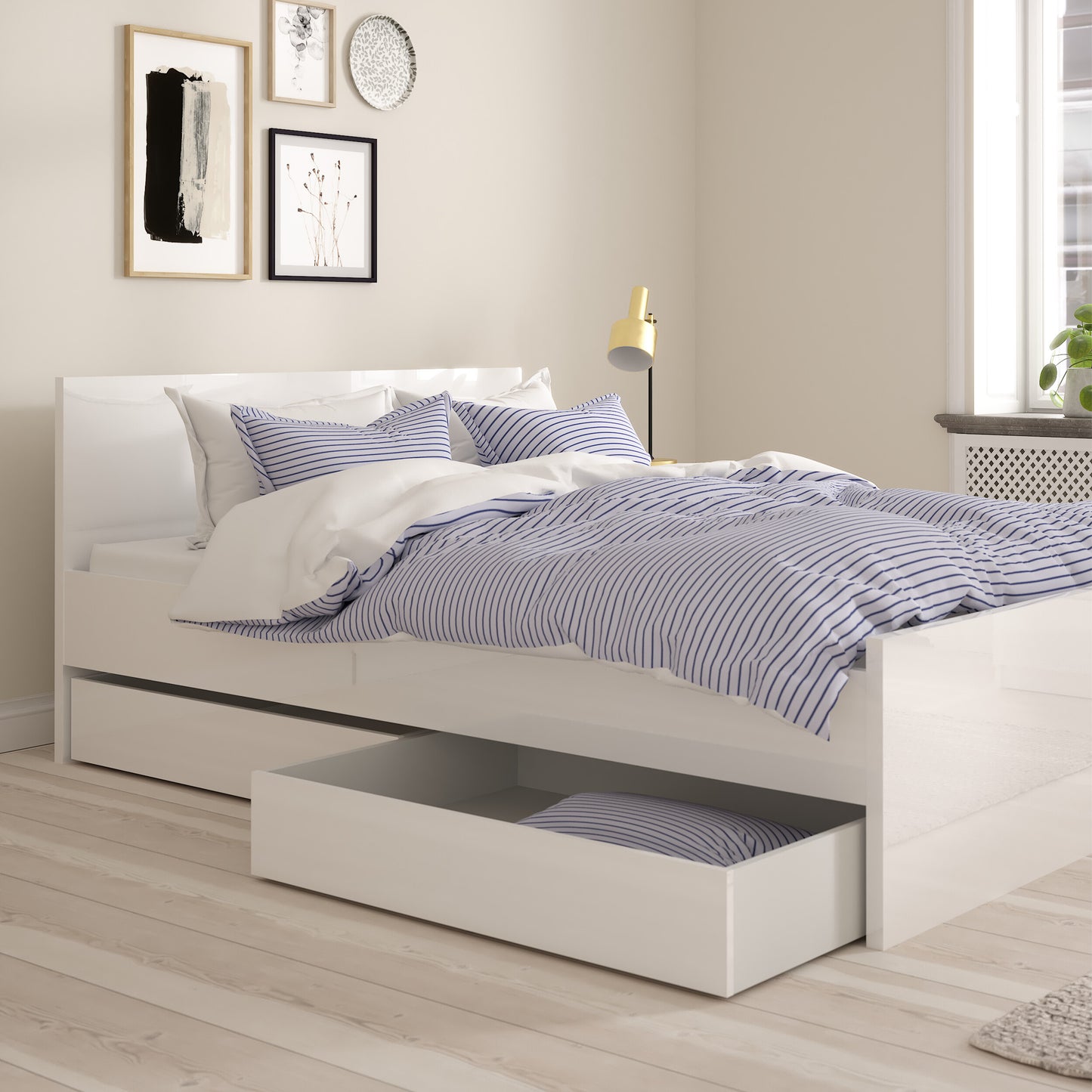 naia set of 2 underbed drawers (for single or double beds) in white high gloss