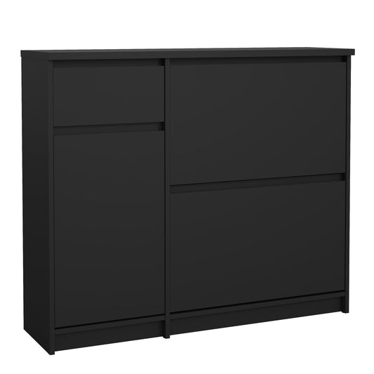 naia shoe cabinet with 2 flip down doors 1 door and 1 drawer in black matt