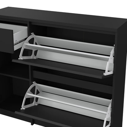 naia shoe cabinet with 2 flip down doors 1 door and 1 drawer in black matt