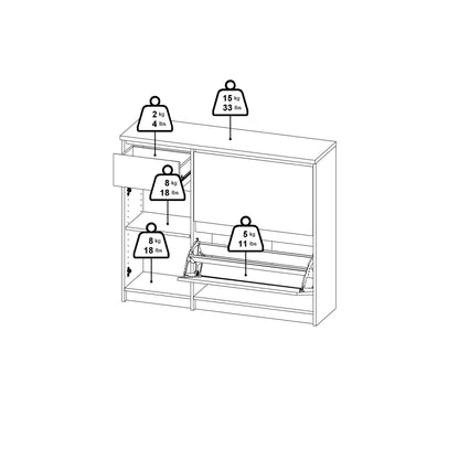 naia shoe cabinet with 2 flip down doors 1 door and 1 drawer in black matt