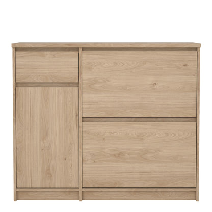 naia shoe cabinet with 2 flip down doors 1 door and 1 drawer in jackson hickory oak