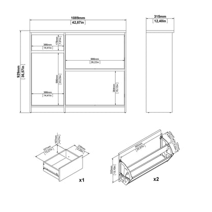 naia shoe cabinet with 2 flip down doors 1 door and 1 drawer in white high gloss