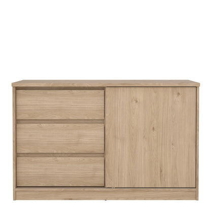 naia storage unit with 1 sliding door and 3 drawers in jackson hickory oak