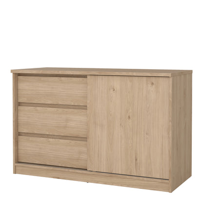 naia storage unit with 1 sliding door and 3 drawers in jackson hickory oak