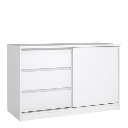 naia storage unit with 1 sliding door and 3 drawers in white high gloss