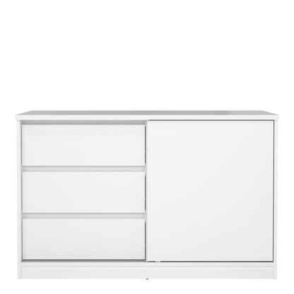 naia storage unit with 1 sliding door and 3 drawers in white high gloss