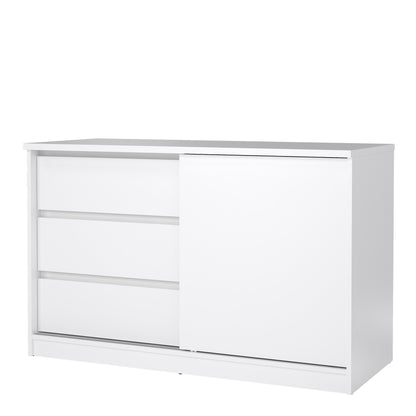 naia storage unit with 1 sliding door and 3 drawers in white high gloss