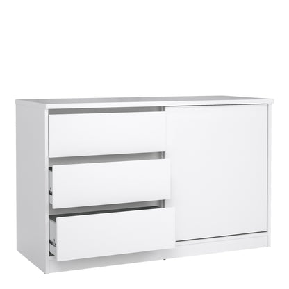 naia storage unit with 1 sliding door and 3 drawers in white high gloss