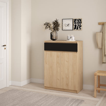 naia shoe cabinet with 2 doors 1 drawer in jackson hickory oak and black