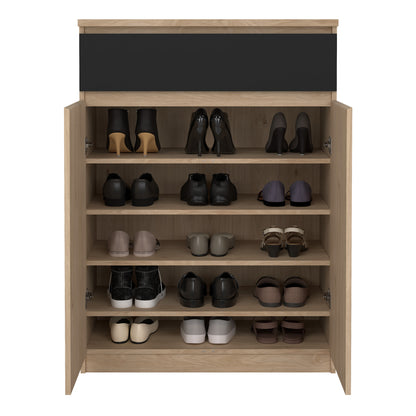 naia shoe cabinet with 2 doors 1 drawer in jackson hickory oak and black