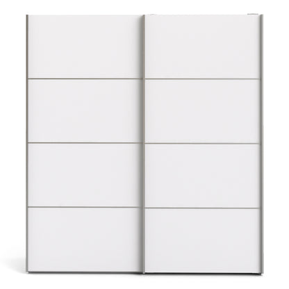 verona sliding wardrobe 180cm in white with white doors with 5 shelves