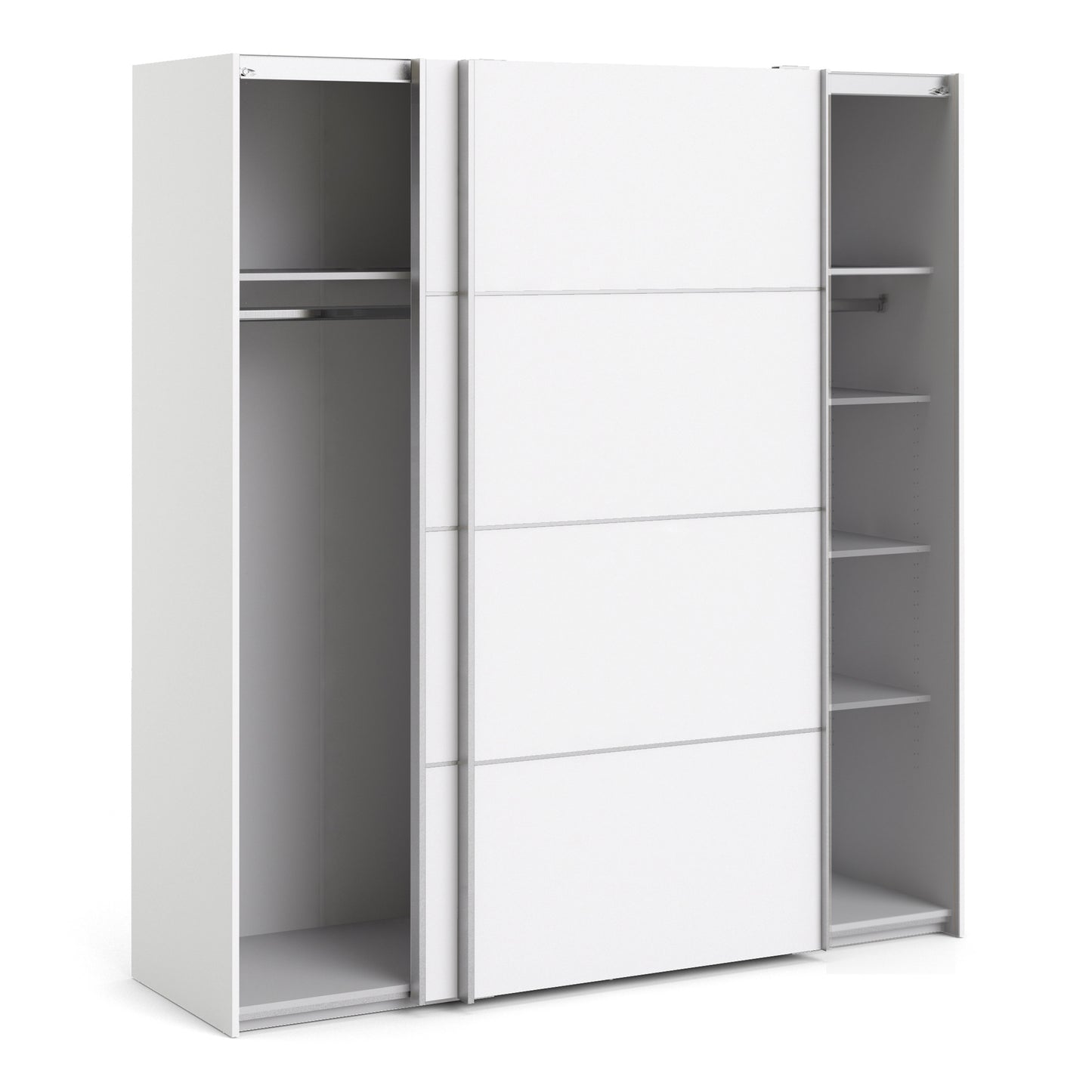verona sliding wardrobe 180cm in white with white doors with 5 shelves