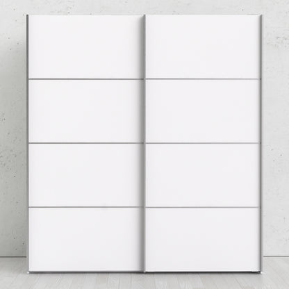 verona sliding wardrobe 180cm in white with white doors with 5 shelves