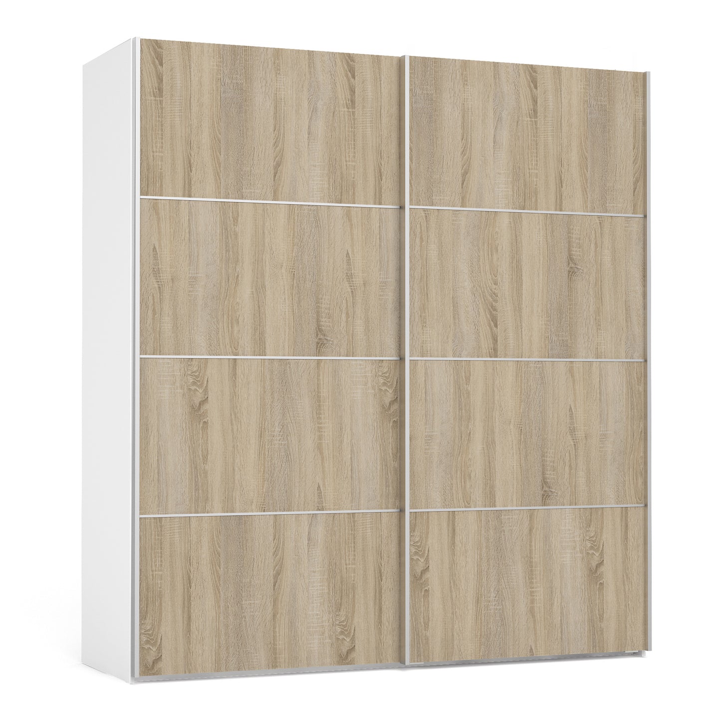 verona sliding wardrobe 180cm in white with oak doors with 5 shelves