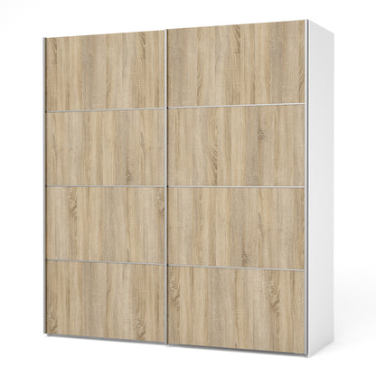 verona sliding wardrobe 180cm in white with oak doors with 5 shelves