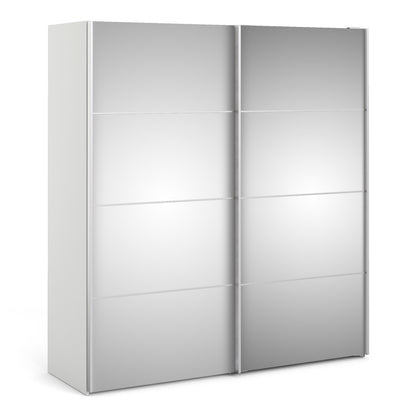 verona sliding wardrobe 180cm in white with mirror doors with 5 shelves