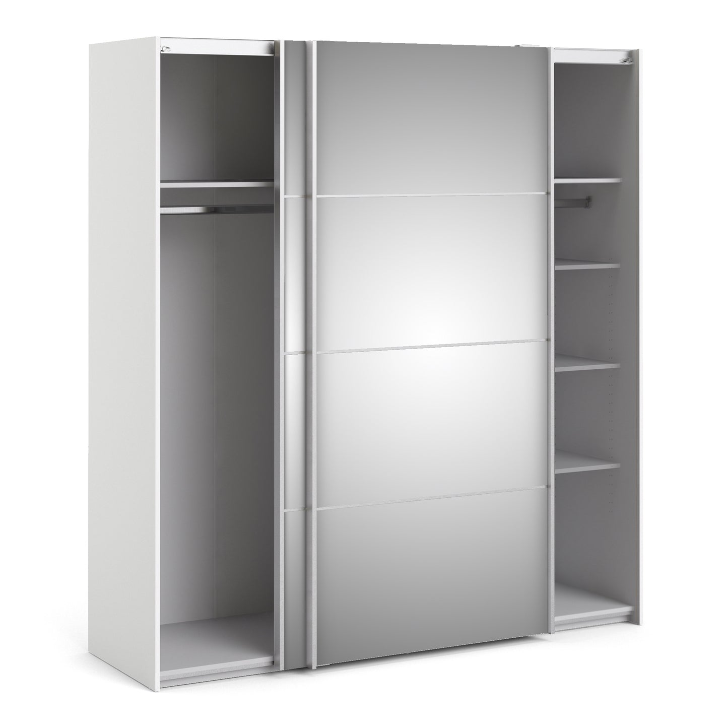 verona sliding wardrobe 180cm in white with mirror doors with 5 shelves