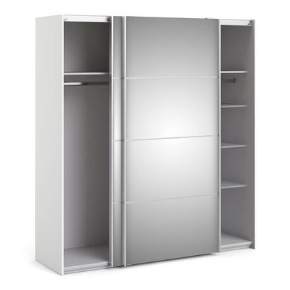 verona sliding wardrobe 180cm in white with mirror doors with 5 shelves