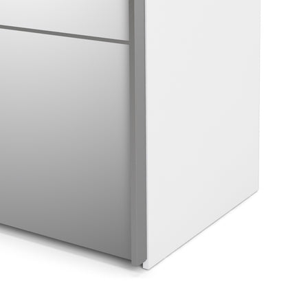 verona sliding wardrobe 180cm in white with mirror doors with 5 shelves