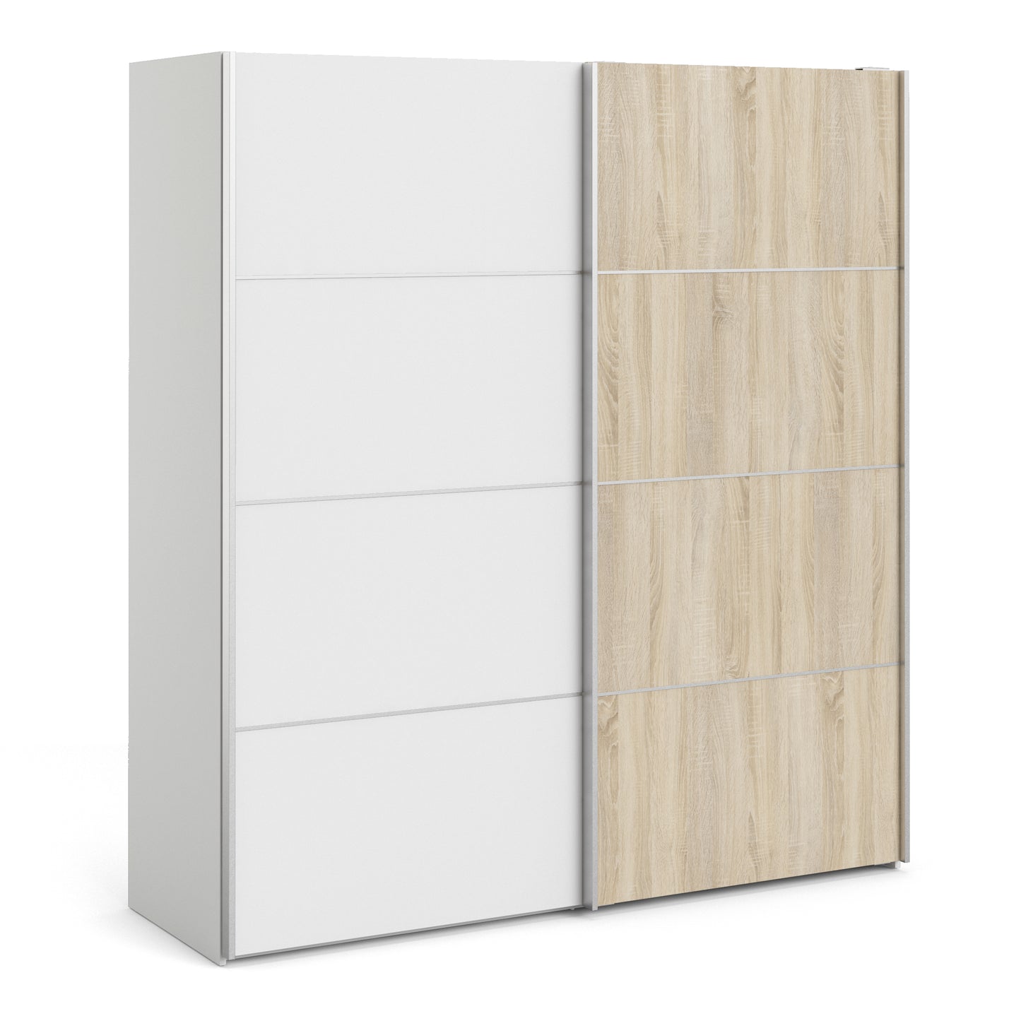 verona sliding wardrobe 180cm in white with white and oak doors with 5 shelves