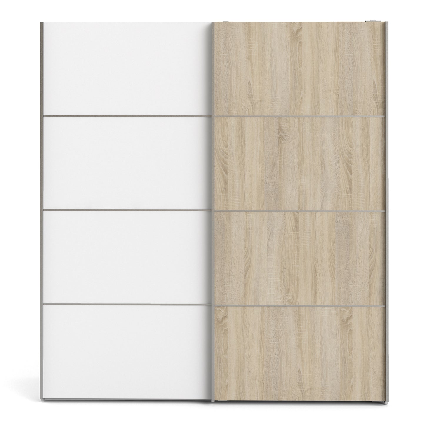 verona sliding wardrobe 180cm in white with white and oak doors with 5 shelves